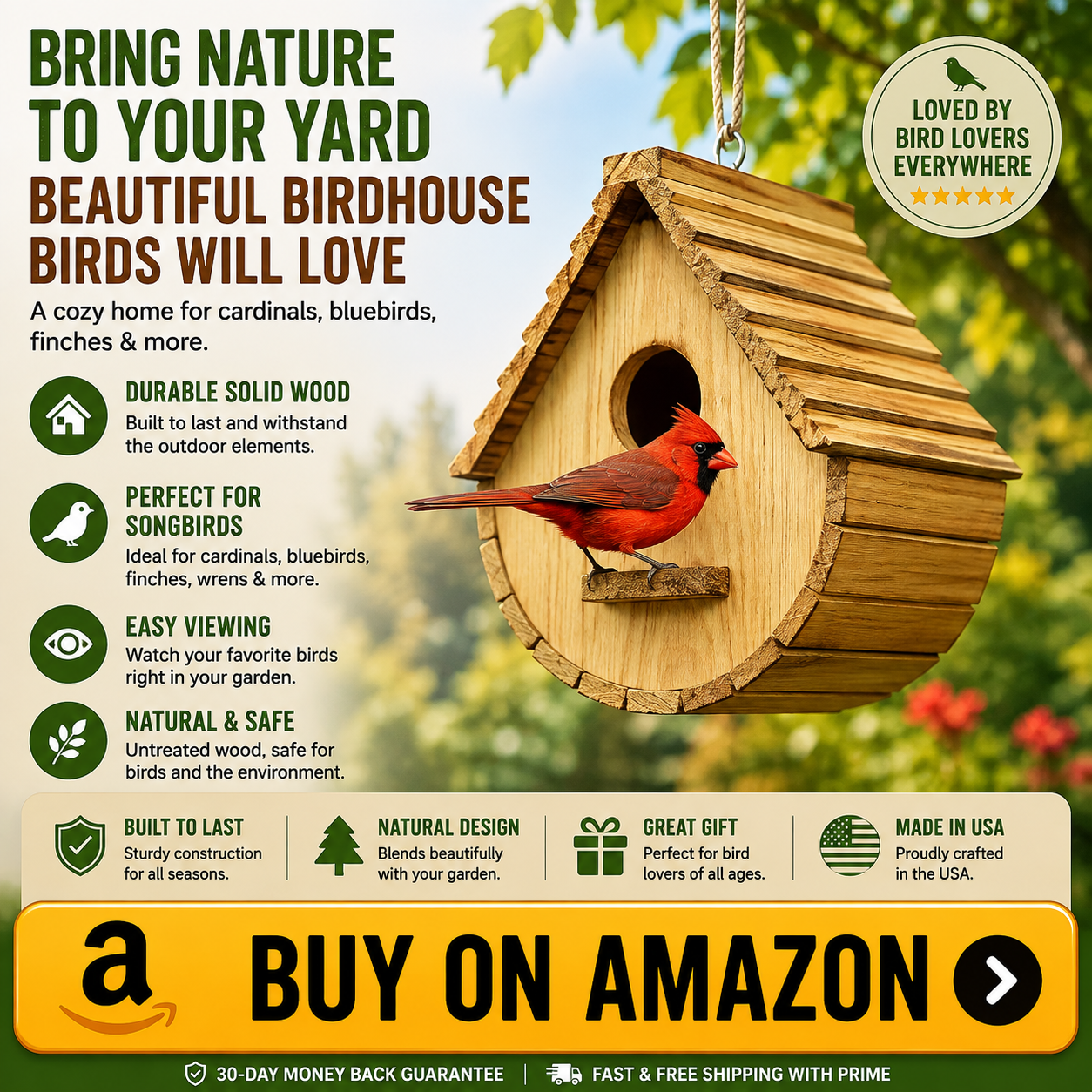 Finch bluebird and cardinal wood hanging birdhouse